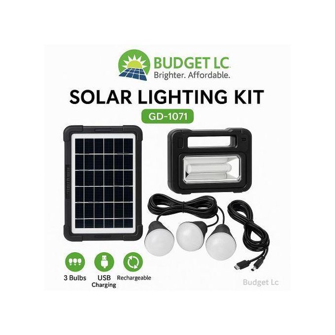 Rechargeable Solar Lighting Kit with 3 Bulbs + Portable Solar Panel with Mobile Charging